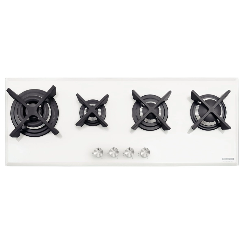 Cooktop a Gás Tramontina Design Collection Slim Glass Flat 4GG W 100 Branco com Trempes em Ferro Fundido e Acendimento Automático