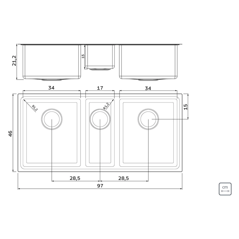 Cuba Tramontina Design Collection Quadrum 2.5 C 34 em Aço Inox com Acabamento Acetinado
