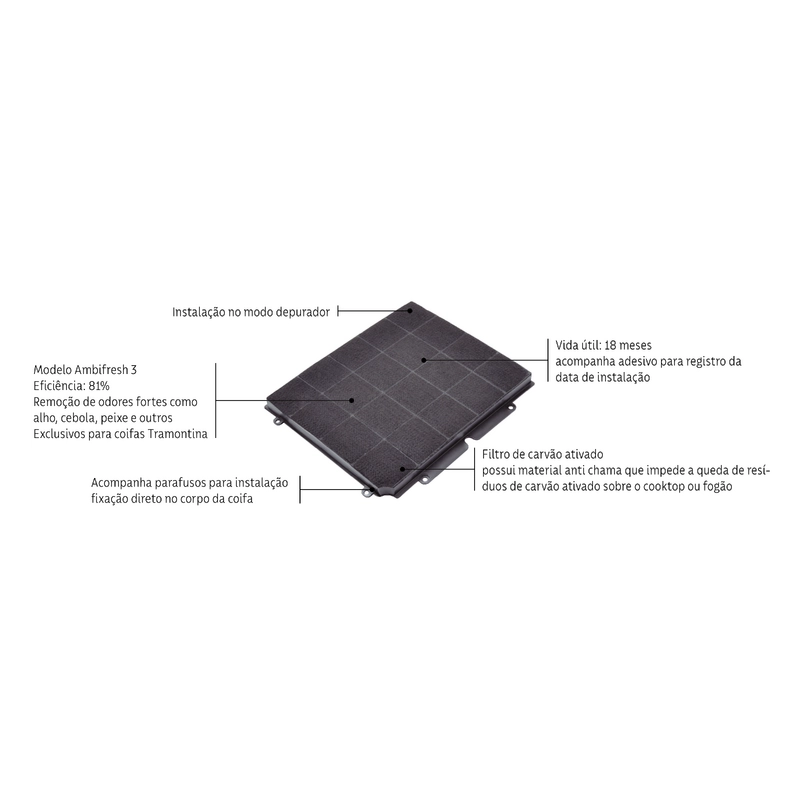Filtro de Carvão Ativado Tramontina Ambifresh 3 para Coifas