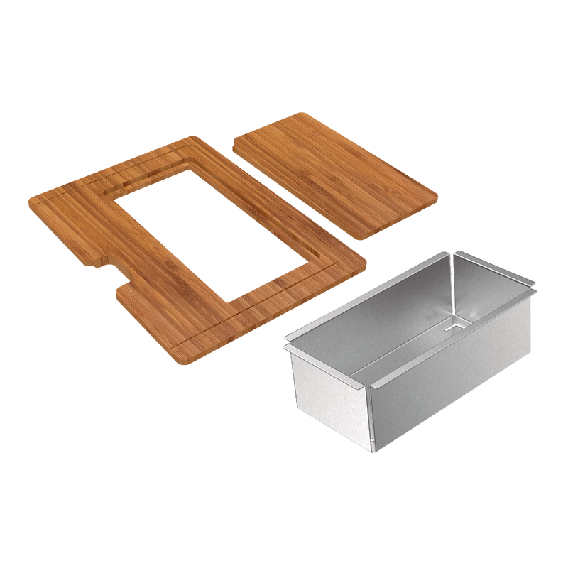 Kit para Cubas Quadrum Tramontina Design Collection com Tábua em Madeira 42x32 cm com Tábua Auxiliar e Cesto Coador em Aço Inox