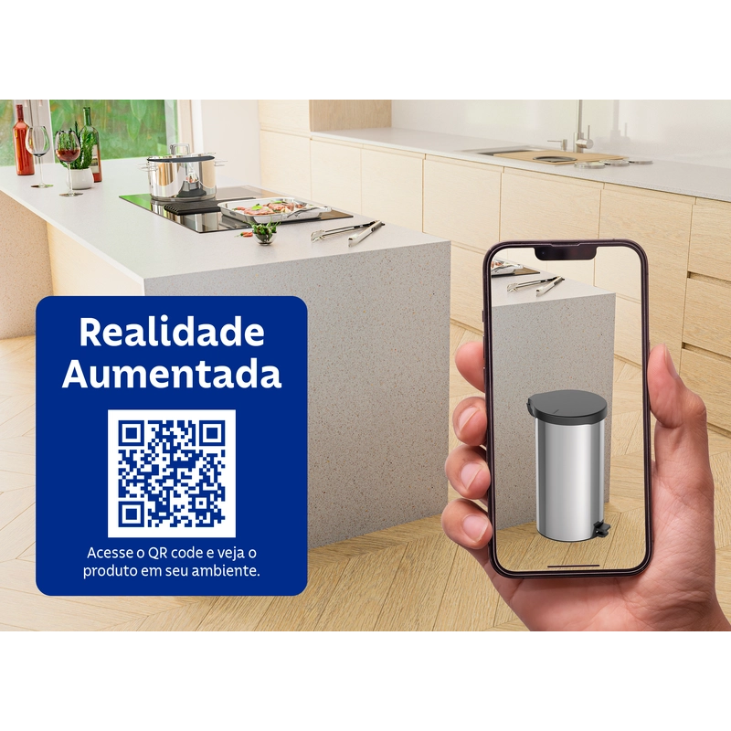 Lixeira com Pedal Tramontina New em Aço Inox com Acabamento Polido 20 L