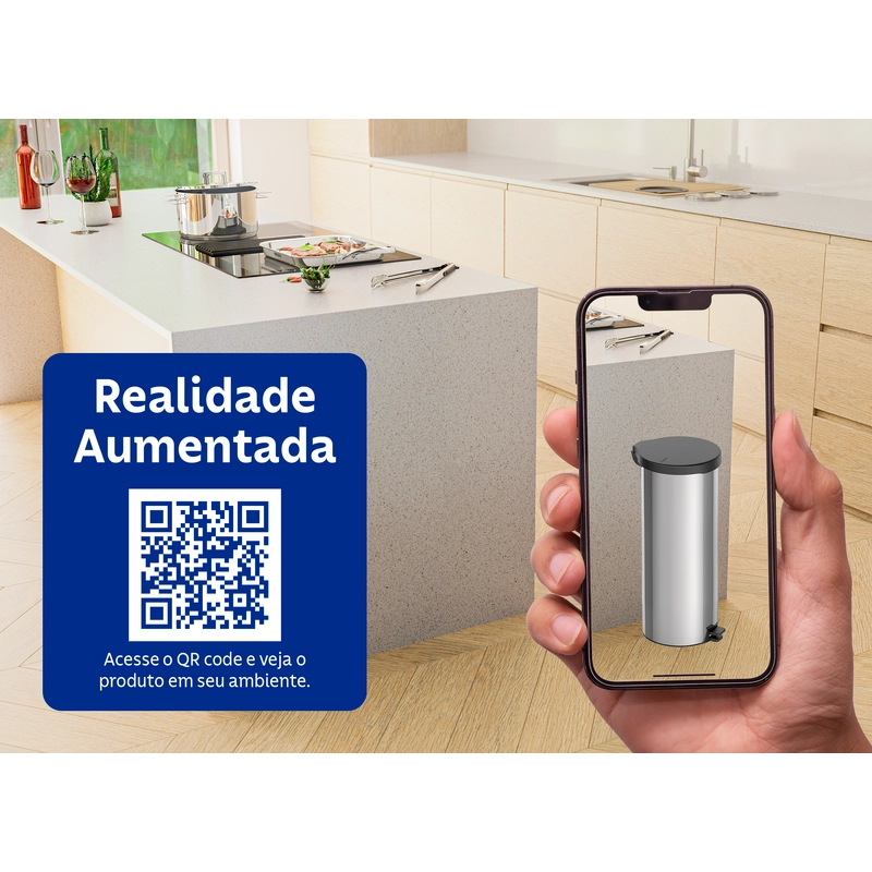 Lixeira com Pedal Tramontina New em Aço Inox com Acabamento Polido 30 L