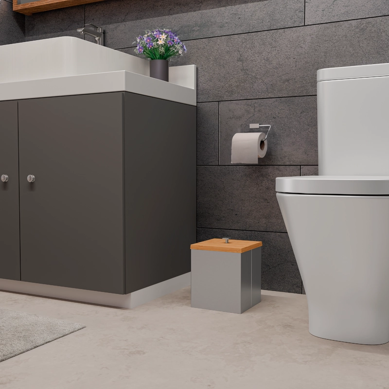 Lixeira Inox Luz com Tampa de Bambu Tramontina com Acabamento Acetinado  4,5 L