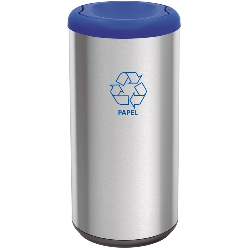 Lixeira Inox Tramontina Piemonte com Acabamento Acetinado e Tampa Basculante Azul em Polipropileno 40 L