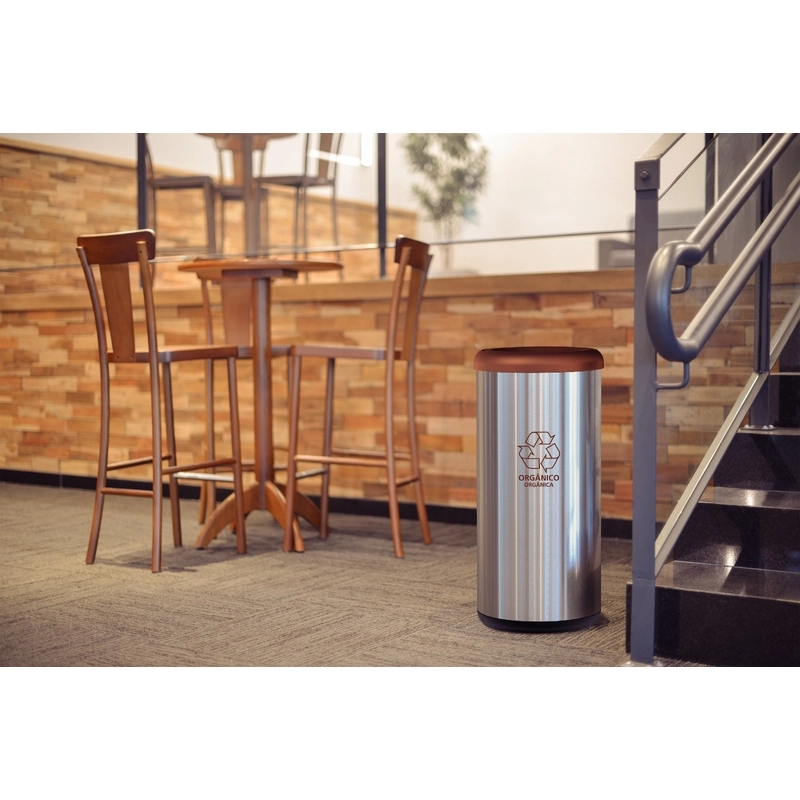 Lixeira Inox Tramontina Piemonte com Acabamento Acetinado e Tampa Basculante Marrom em Polipropileno 40 L