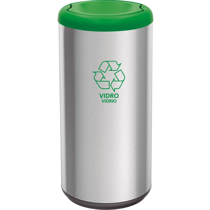 Lixeira Inox Tramontina Piemonte com Acabamento Acetinado e Tampa Basculante Verde em Polipropileno 40 L