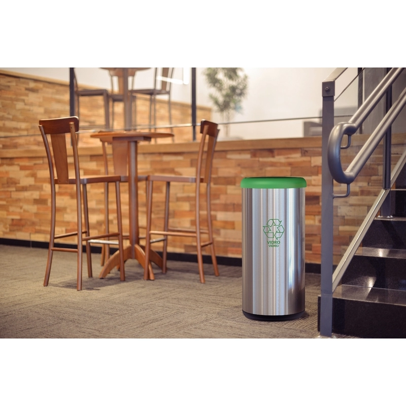 Lixeira Inox Tramontina Piemonte com Acabamento Acetinado e Tampa Basculante Verde em Polipropileno 40 L