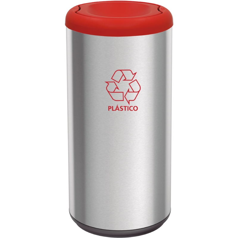 Lixeira Inox Tramontina Piemonte com Acabamento Acetinado e Tampa Basculante Vermelha em Polipropileno 40 L