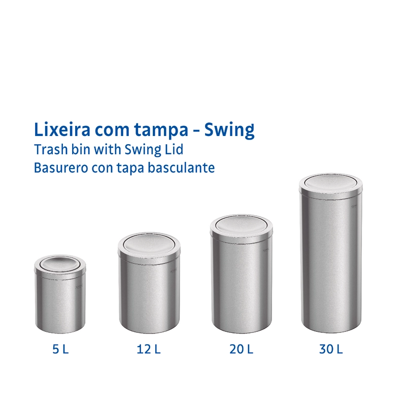 Lixeira Inox Tramontina Swing com Acabamento Acetinado e Tampa Basculante 30 L