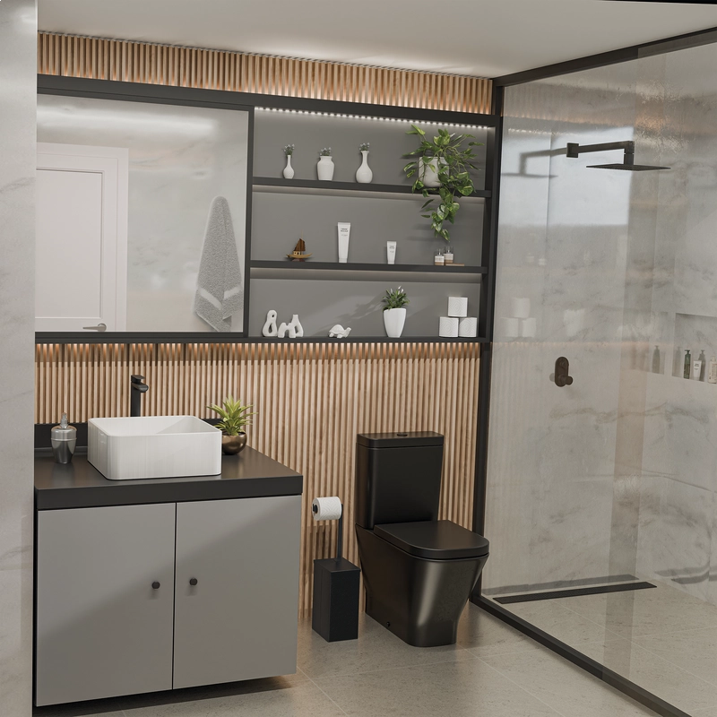 Lixeira Tramontina Luz Slim em Aço Inox com Acabamento Acetinado e Revestimento Black Matte com Suporte para Papel Higiênico 5,5 L
