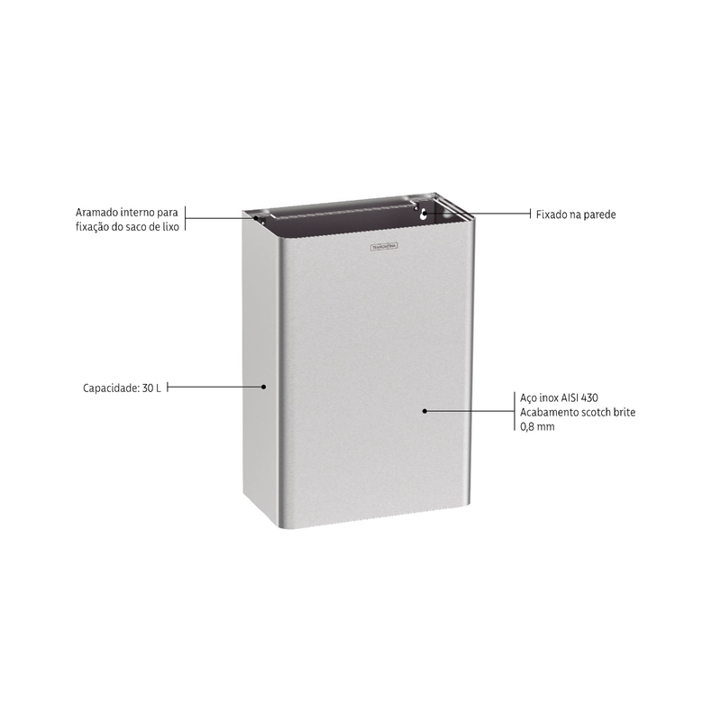 Lixeira Tramontina Wall 30 L em Aço Inox