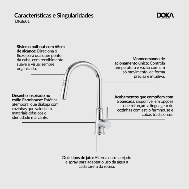 Monocomando de Cozinha Pull-Out Ferme - Brushed Gold
