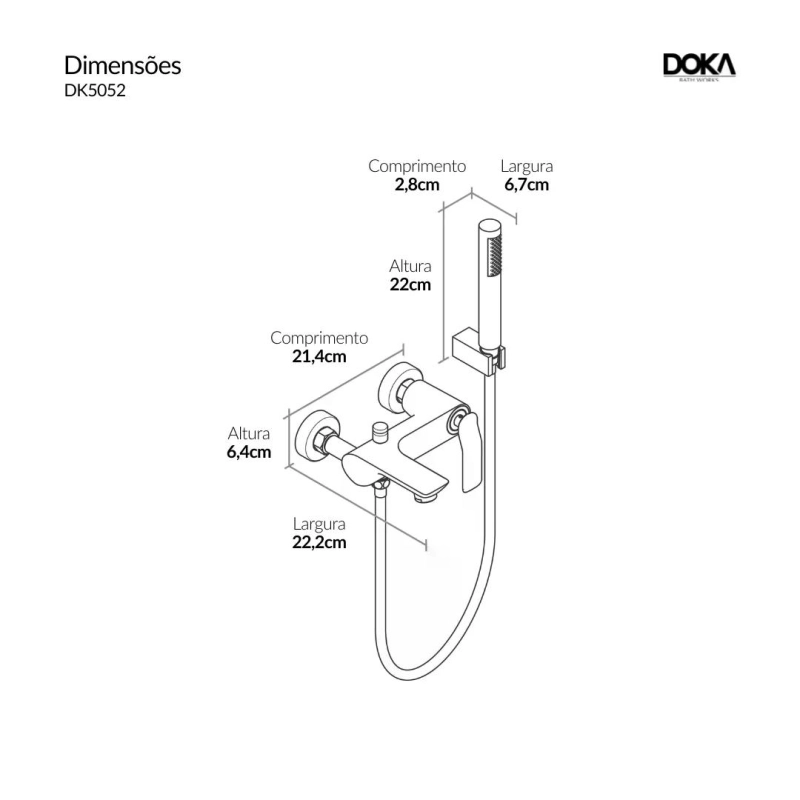 Monocomando de Parede para Banheira Com Ducha Manual Rainbow - Brushed Nickel