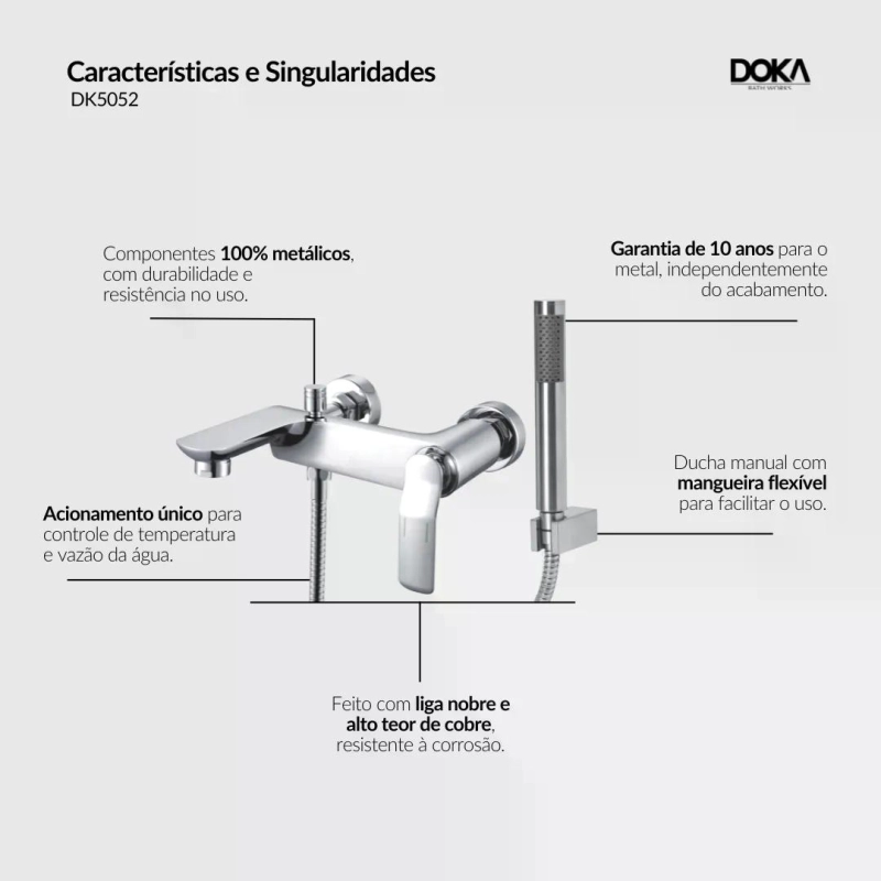 Monocomando de Parede para Banheira Com Ducha Manual Rainbow - Matt Black