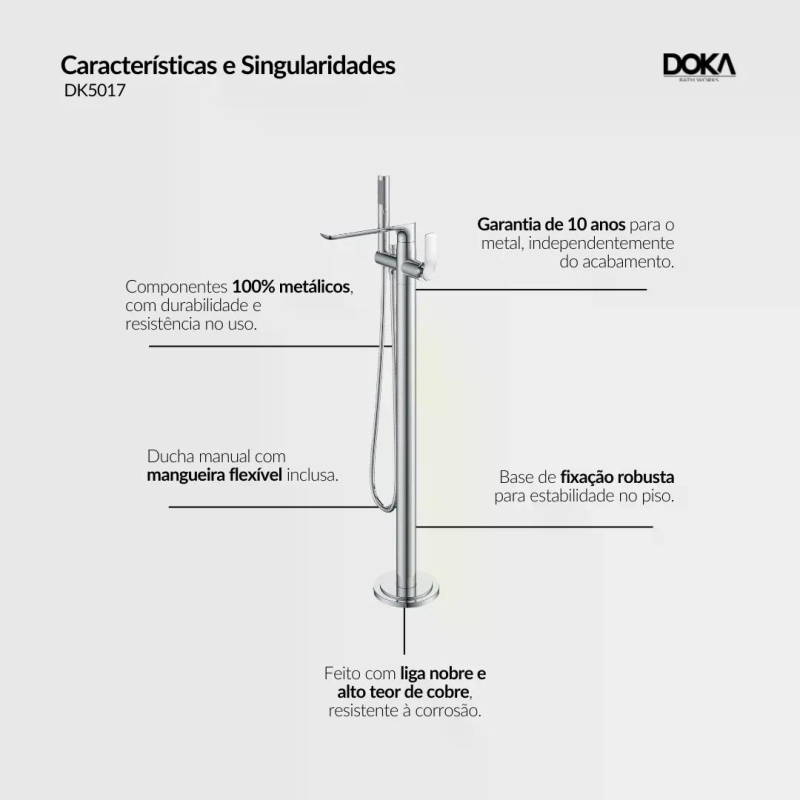 Monocomando de Piso para Banheira Rainbow - Brushed Gold
