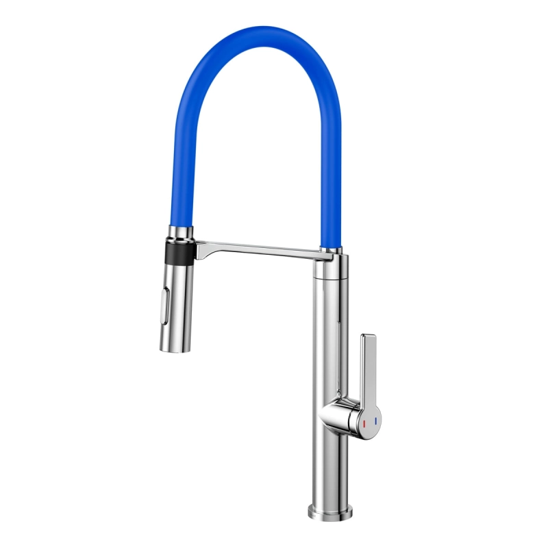 Monocomando para cozinha Doc cromado com mangueira azul
