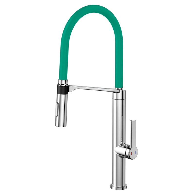 Monocomando para cozinha Doc cromado com mangueira verde