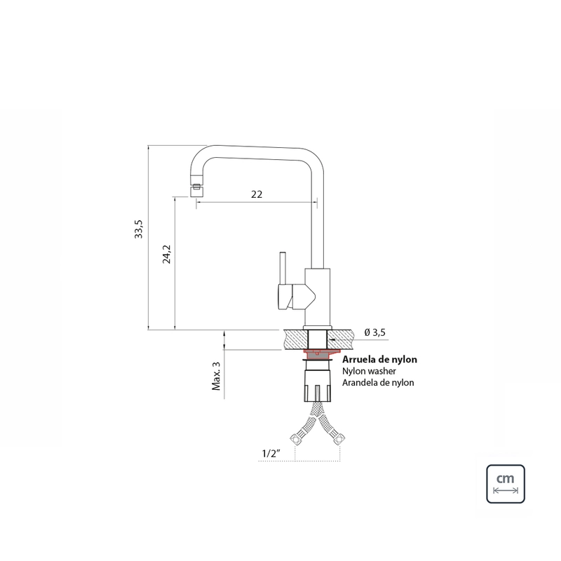 Monocomando Tramontina Angolare em Aço Inox Gold com Bica Articulada com revestimento PVD