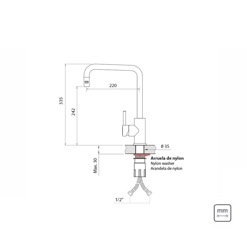 Monocomando Tramontina Angolare em Aço Inox Gold com Bica Articulada com revestimento PVD