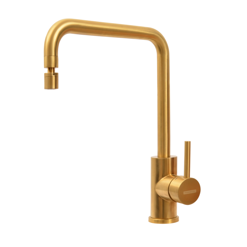 Monocomando Tramontina Angolare em Aço Inox Gold com Bica Articulada com revestimento PVD
