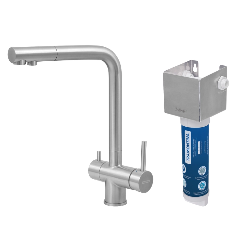 Monocomando Tramontina Monde Filter Ultra em Aço Inox com Saída Adicional para Água Filtrada + Filtro