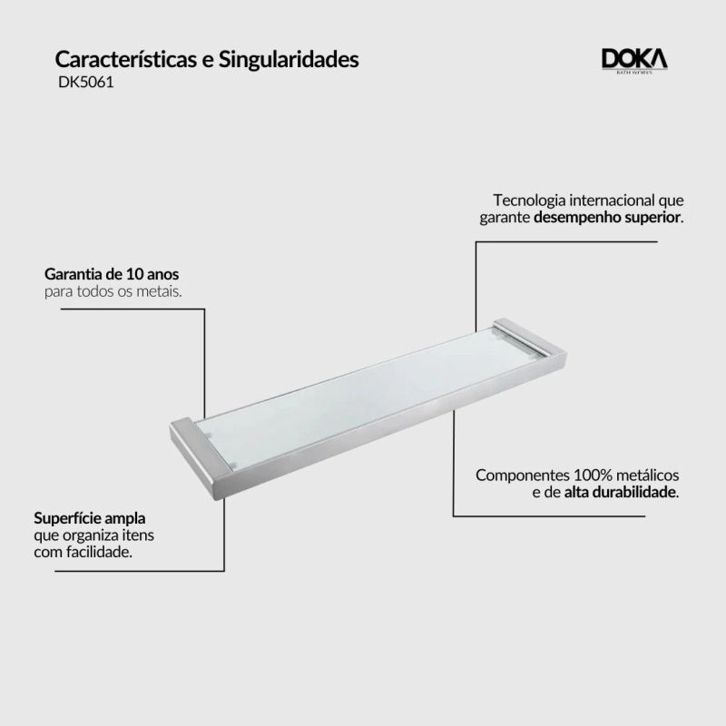 Prateleira com Vidro Rivvo - Brushed Nickel