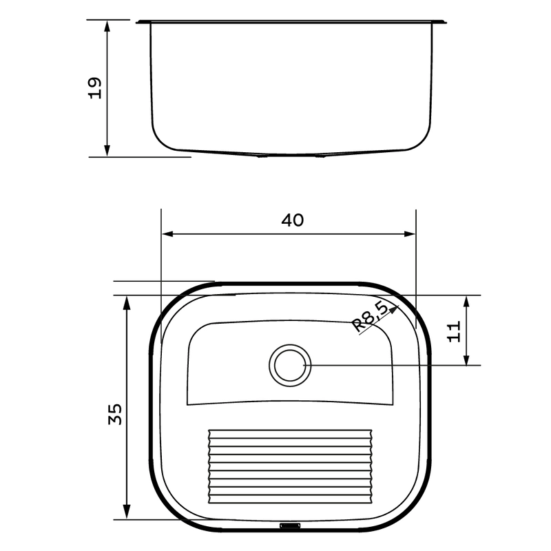Tanque de Encaixe Tramontina Hera Compact 19 em Aço Inox Escovado 40x35 cm