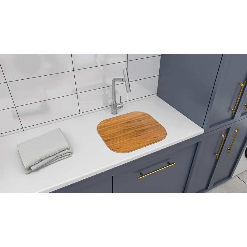 Tanque de Encaixe Tramontina Hera Compact 19 em Aço Inox Escovado 40x35 cm com Tábua de Madeira