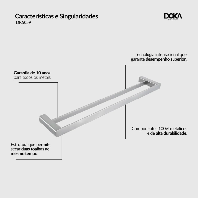 Toalheiro Duplo Rivvo - Chrome