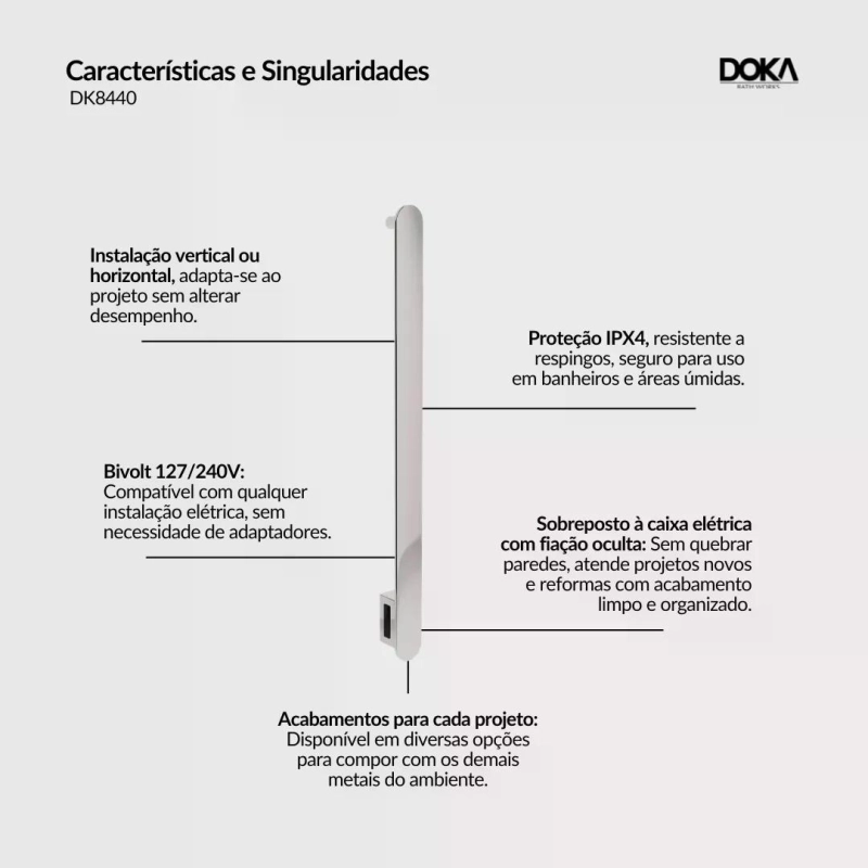 Toalheiro Térmico Sobreposto Linear - Brushed Nickel