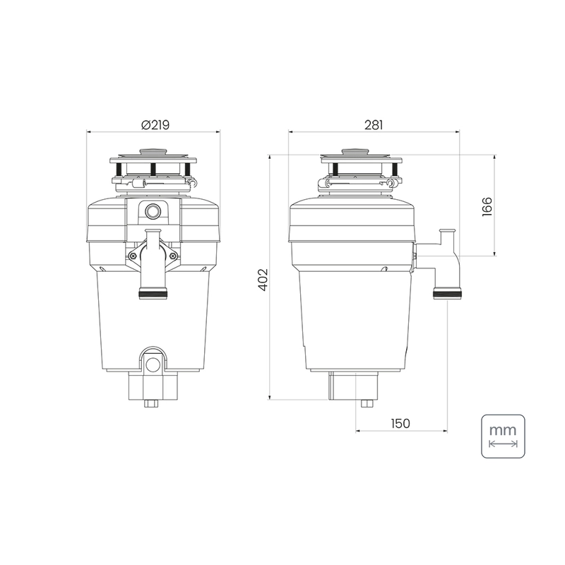 Triturador de Resíduos Alimentares Tramontina para Cubas ou Pias com Furação para Válvula de 4 1/2" com Potência de 0,75 HP 220 V