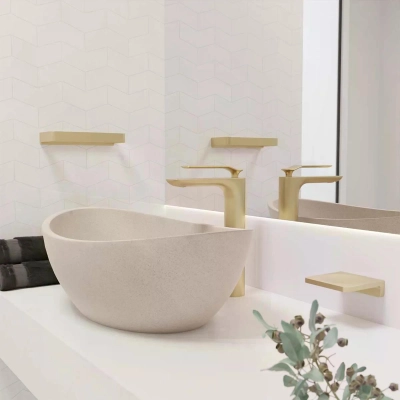 Cuba de Apoio Duplo Arco GeoStone - Off White Terrazzo