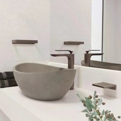 Cuba de Apoio Duplo Arco GeoStone - Off White Terrazzo