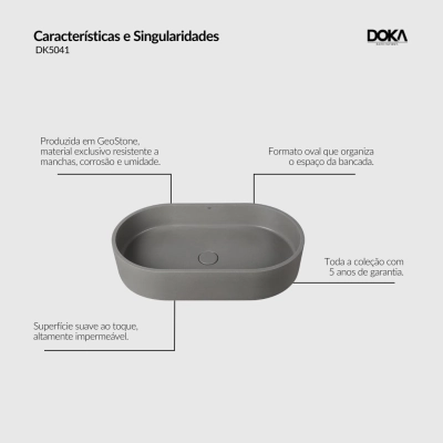 Cuba de Apoio Oval GeoStone - Dark Concrete