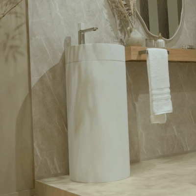 Cuba de Piso Redonda com Mesa GeoStone - Dark Concrete