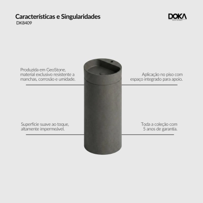 Cuba de Piso Redonda com Mesa GeoStone - Dark Concrete