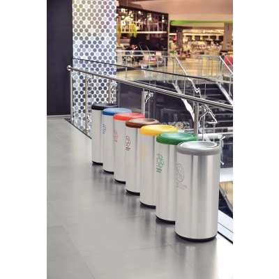 Lixeira Inox Tramontina Piemonte com Acabamento Acetinado e Tampa Basculante Azul em Polipropileno 40 L