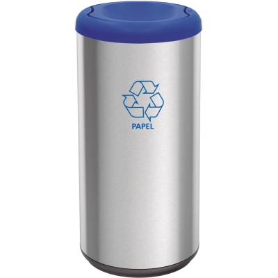 Lixeira Inox Tramontina Piemonte com Acabamento Acetinado e Tampa Basculante Azul em Polipropileno 40 L