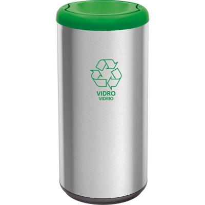 Lixeira Inox Tramontina Piemonte com Acabamento Acetinado e Tampa Basculante Verde em Polipropileno 40 L