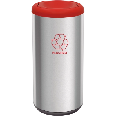 Lixeira Inox Tramontina Piemonte com Acabamento Acetinado e Tampa Basculante Vermelha em Polipropileno 40 L