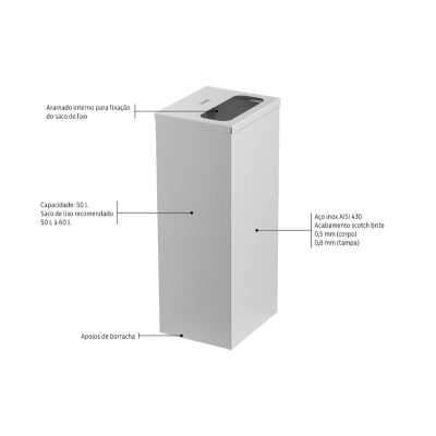 Lixeira Inox Tramontina Square com Acabamento Acetinado 50 L