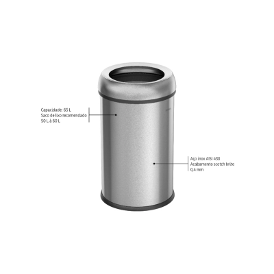 Lixeira Tramontina Friuli em Aço Inox com Acabamento Acetinado 65 L sem Tampa