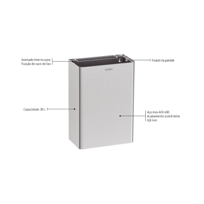 Lixeira Tramontina Wall 30 L em Aço Inox