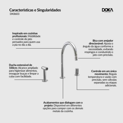 Monocomando de Cozinha com Bica Direcionável e Ducha Manual Modu - GunMetal