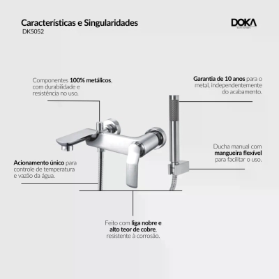 Monocomando de Parede para Banheira Com Ducha Manual Rainbow - Chrome