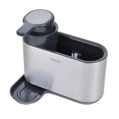 Suporte de Esponja com Dosador de Sabão Tramontina em Plástico ABS e Aço Inox